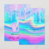 Hologram Unicorn Baby shower Girly Feet Glitter Kaart (Voorkant / Achterkant)