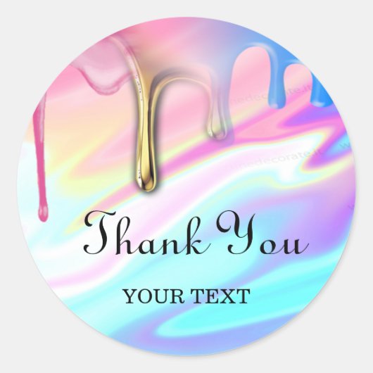 hologram unicorn druppelt bedankt ronde sticker (Voorkant)