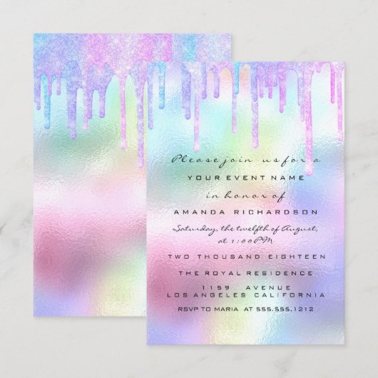 Hologram Unicorn Mermaid 16e 15e pastei Kaart (Voorkant / Achterkant)