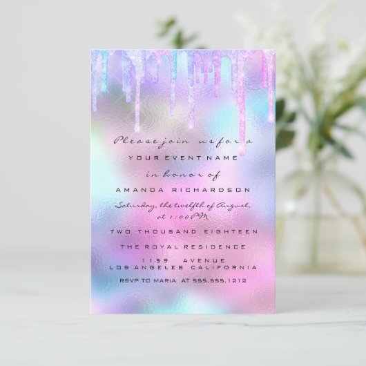 Hologram Unicorn Mermaid 16e 15e roze Kaart (Staand voorkant)