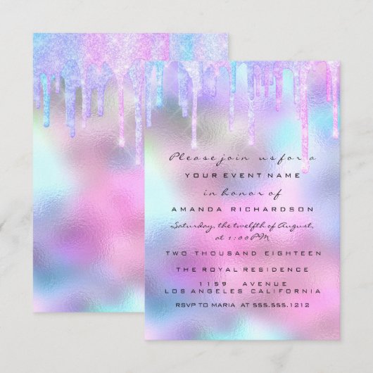 Hologram Unicorn Mermaid 16e 15e roze Kaart (Voorkant / Achterkant)