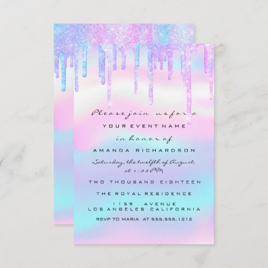 Hologram Unicorn Mermaid 16th 15th Ombre Kaart (Voorkant / Achterkant)