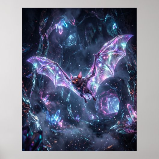 Hologram Vleermuis Neon Grot Poster (Voorkant)