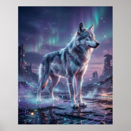 Hologram Wolf Glitch Wasteland Poster
