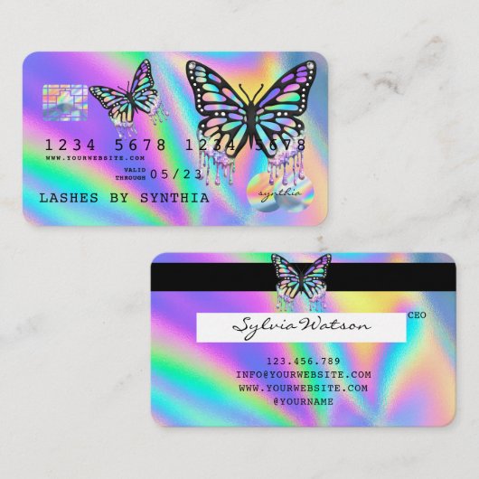 Holograph Butterfly Modern Credit Kaart Style Visitekaartje (Voorkant / Achterkant)