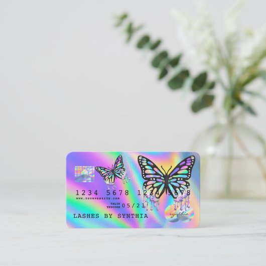 Holograph Butterfly Modern Credit Kaart Style Visitekaartje (Staand voorkant)