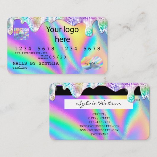 Holograph Credit Kaart Nail Tech ADD LOGO Visitekaartje (Voorkant / Achterkant)