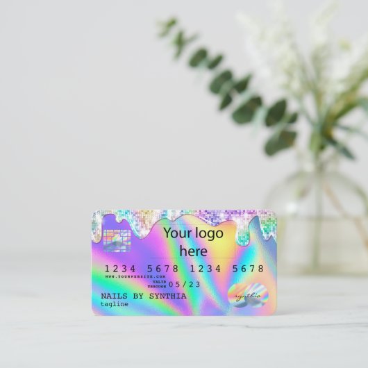 Holograph Credit Kaart Nail Tech ADD LOGO Visitekaartje (Staand voorkant)