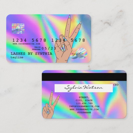 Holograph Credit Kaart Nail Tech add logo Visitekaartje (Voorkant / Achterkant)