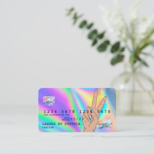 Holograph Credit Kaart Nail Tech add logo Visitekaartje (Staand voorkant)