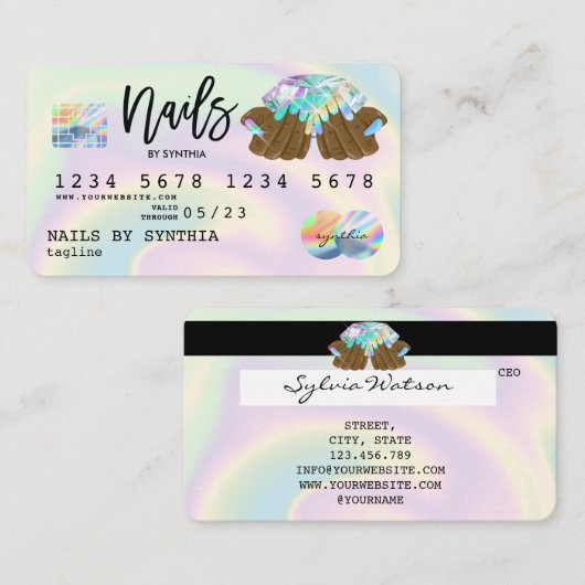Holograph Credit Kaart Nail Tech manicure Visitekaartje (Voorkant / Achterkant)