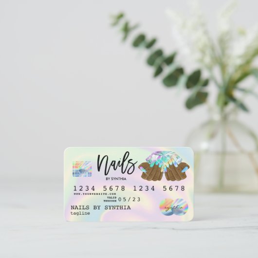Holograph Credit Kaart Nail Tech manicure Visitekaartje (Staand voorkant)
