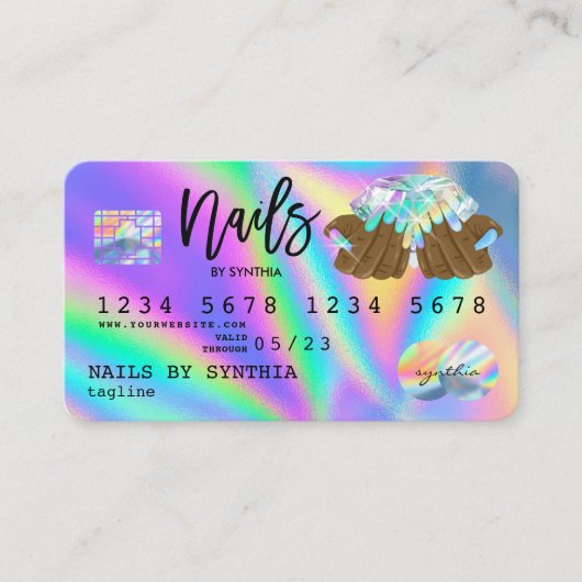 Holograph Credit Kaart Nail Tech manicure Visitekaartje (Voorkant)