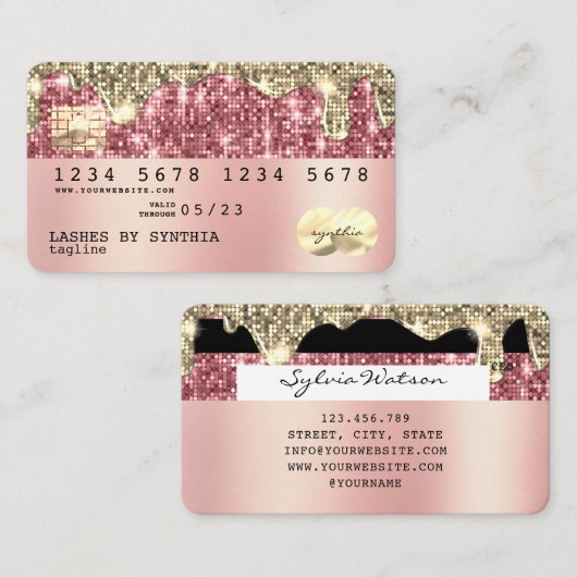 Holograph gold glitter Modern Credit Kaart Visitekaartje (Voorkant / Achterkant)