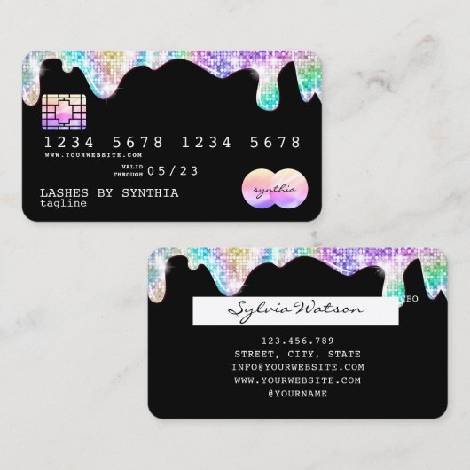 Holograph gouden glitter disco Modern Credit Kaart Visitekaartje (Voorkant / Achterkant)