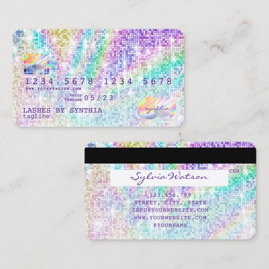 Holograph gouden glitter disco Modern Credit Kaart Visitekaartje (Voorkant / Achterkant)