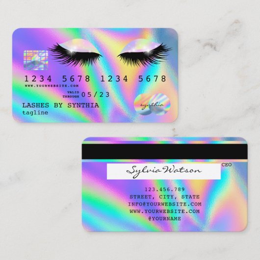 Holograph Modern Eyes Lashes Credit Kaart Visitekaartje (Voorkant / Achterkant)