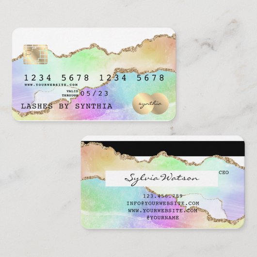 Holograph Pastel agate unicorn Krediet Kaart Visitekaartje (Voorkant / Achterkant)