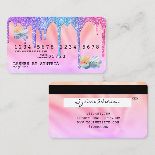 Holograph Pastel Modern Credit Kaart Style Visitekaartje (Voorkant / Achterkant)