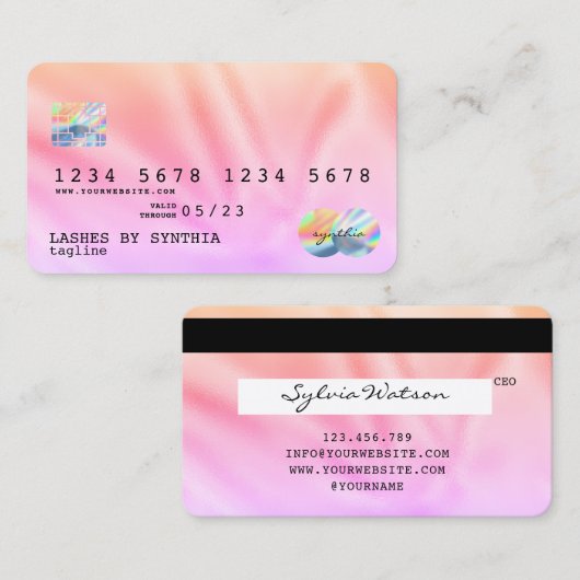 Holograph Pastel Modern Credit Kaart Style Visitekaartje (Voorkant / Achterkant)