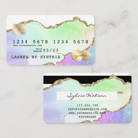 Holograph Pastel regenboog agaat eenhoorn Credit K Visitekaartje (Voorkant / Achterkant)