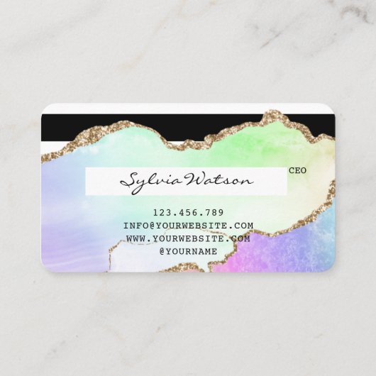 Holograph Pastel regenboog agaat eenhoorn Credit K Visitekaartje (Achterkant)