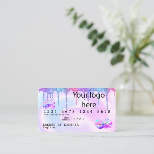 Holograph Pastel unicorn Modern Credit Kaart logo Visitekaartje (Staand voorkant)