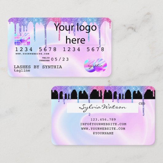 Holograph Pastel unicorn Modern Credit Kaart logo Visitekaartje (Voorkant / Achterkant)