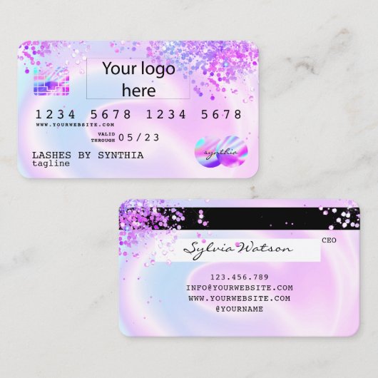 Holograph Pastel unicorn Modern Credit Kaart Logo Visitekaartje (Voorkant / Achterkant)