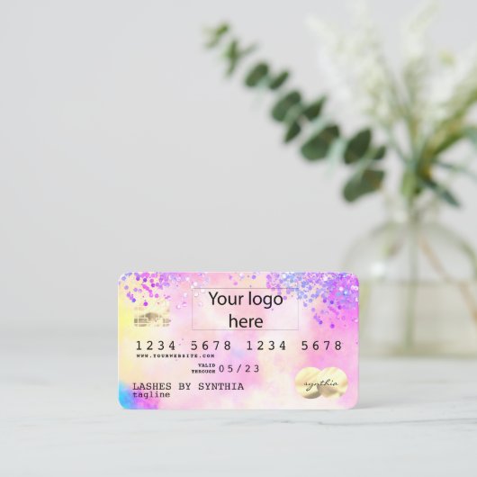 Holograph Pastel unicorn Modern Credit Kaart LOGO Visitekaartje (Staand voorkant)