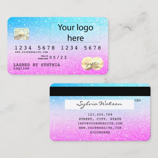 Holograph Pastel unicorn Modern Credit Kaart LOGO Visitekaartje (Voorkant / Achterkant)