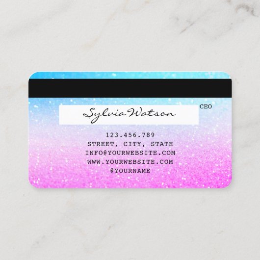 Holograph Pastel unicorn Modern Credit Kaart LOGO Visitekaartje (Achterkant)