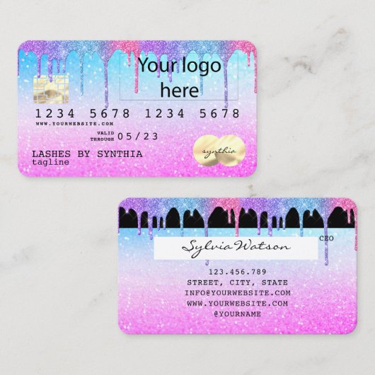 Holograph Pastel unicorn Modern Credit Kaart LOGO Visitekaartje (Voorkant / Achterkant)