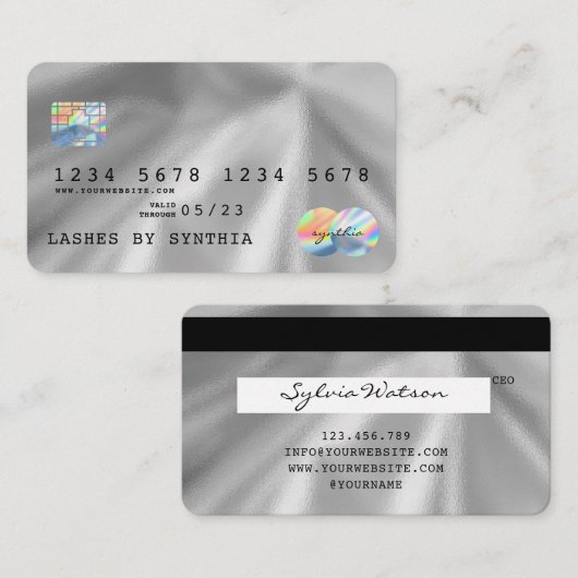 Holograph Silver Foil Modern Credit Kaart Style Visitekaartje (Voorkant / Achterkant)