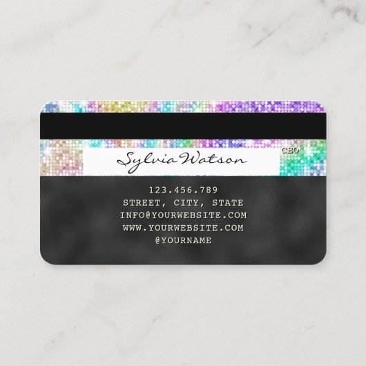 Holograph silver glitter Modern Credit Kaart Visitekaartje (Achterkant)