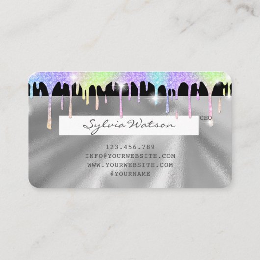 Holograph Silver Unicorn Dripping Credit Kaart Las Visitekaartje (Achterkant)