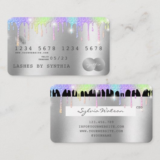 Holograph Silver Unicorn Dripping Credit Kaart Las Visitekaartje (Voorkant / Achterkant)