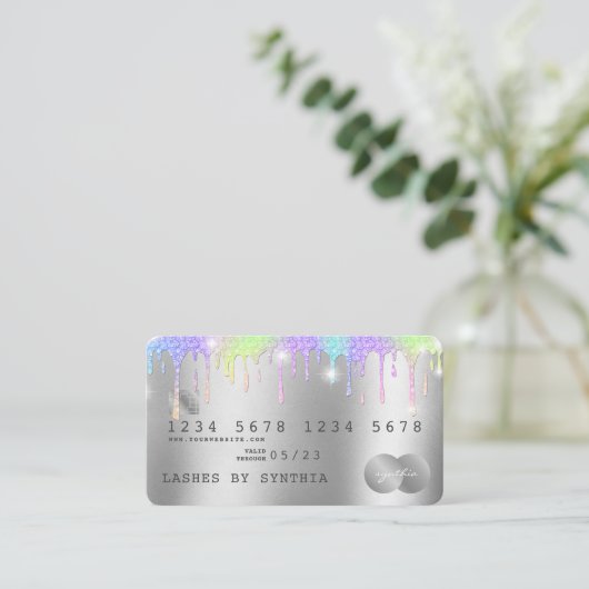 Holograph Silver Unicorn Dripping Credit Kaart Las Visitekaartje (Staand voorkant)