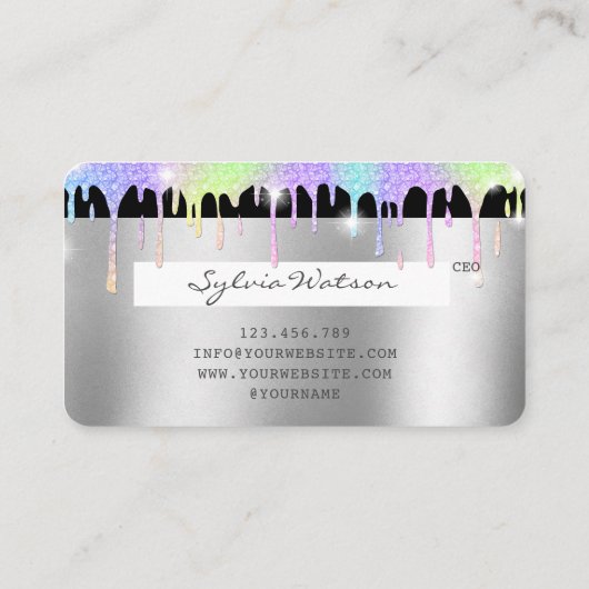 Holograph Silver Unicorn Dripping Credit Kaart Las Visitekaartje (Achterkant)