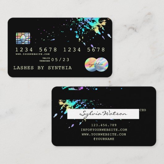 Holograph Splash Modern Credit Kaart Visitekaartje (Voorkant / Achterkant)