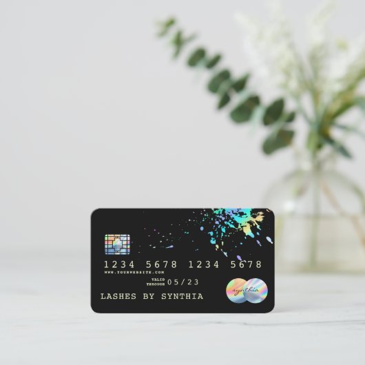 Holograph Splash Modern Credit Kaart Visitekaartje (Staand voorkant)