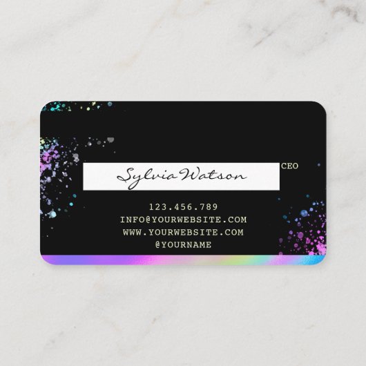 Holograph Splash Modern Credit Kaart Visitekaartje (Achterkant)