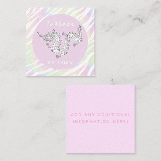 Holograph Tiger Stripe White Dragon Tattoo Artist Vierkante Visitekaartje (Voorkant / Achterkant)