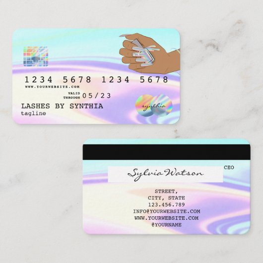 Holograph unicorn Credit Kaart Nail Tech Visitekaartje (Voorkant / Achterkant)