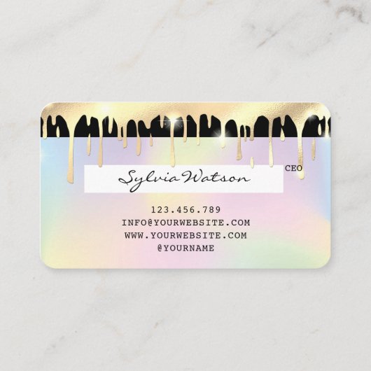 Holograph Unicorn Dripping Credit Kaart Gold Visitekaartje (Achterkant)