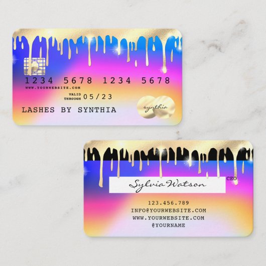 Holograph Unicorn Dripping Credit Kaart Gold Visitekaartje (Voorkant / Achterkant)