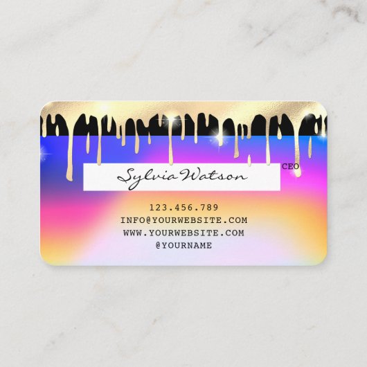 Holograph Unicorn Dripping Credit Kaart Gold Visitekaartje (Achterkant)