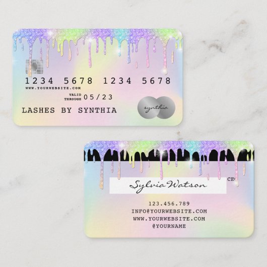 Holograph Unicorn Dripping Credit Kaart Lashes Visitekaartje (Voorkant / Achterkant)