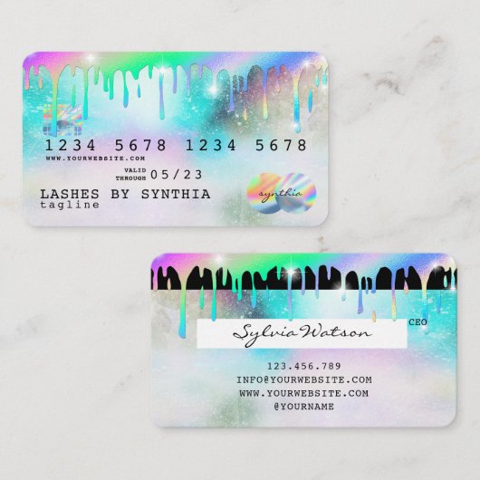 Holograph Unicorn Dripping Credit Kaart Lashes Visitekaartje (Voorkant / Achterkant)