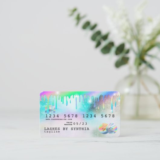 Holograph Unicorn Dripping Credit Kaart Lashes Visitekaartje (Staand voorkant)